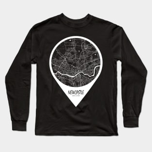 Newcastle upon Tyne, England City Map - Travel Pin Long Sleeve T-Shirt